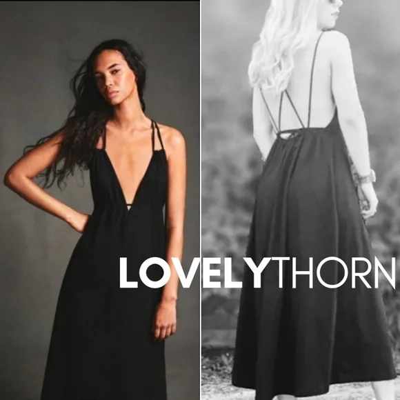 ZARA // black strappy plunge open back goddess midi dress - Picture 16 of 16